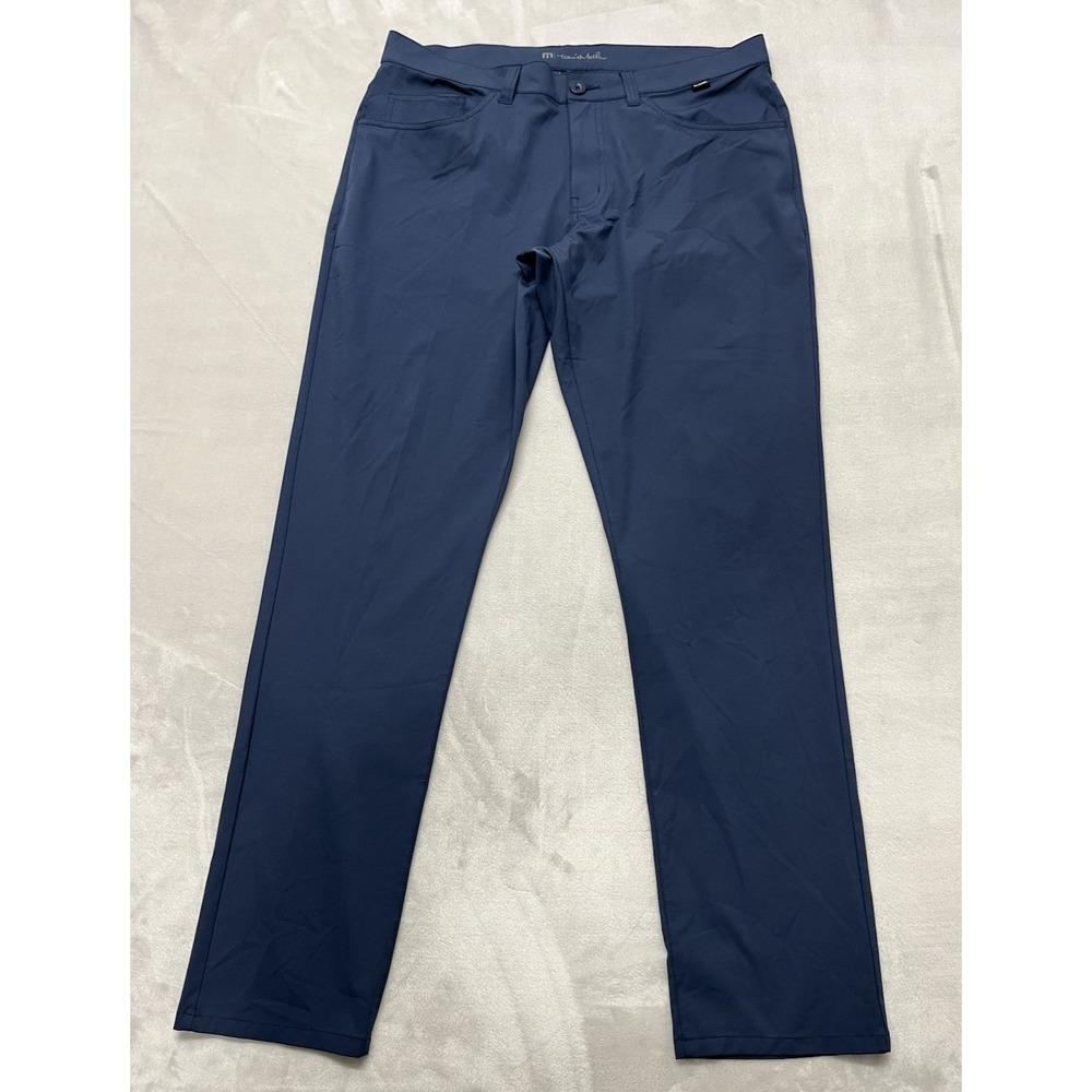 Travis Mathew Trevino Pants Men 34x31.5 Navy 5-Pockets Stretch Tapered Leg Golf